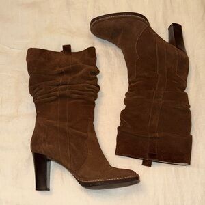 Via Spiga Brown Suede Slouchy Mid-Calf Heeled Boots